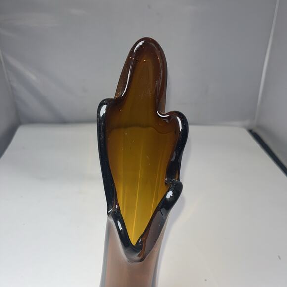 Vintage MCM 5 Finger Swung Vase 12” Amber Brown Root Beer - Picture 2 of 7
